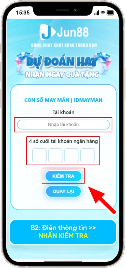 Bước 2: Điền thông tin » ấn KIỂM TRA